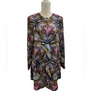 Rachel Roy Psychedelic Kaleidoscope Floral Silk Feel Dress Size 4 Long Sleeve